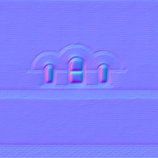 Normal Map for Brick City Building Wall 3 With 3 Windows