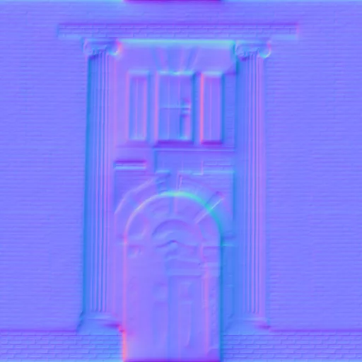 Normal Map for Brick City Building Wall 3 With Door And Window