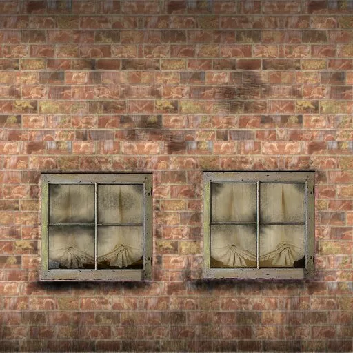 Dirty Brick Wall1 Two Windows Roman Shades main texture preview