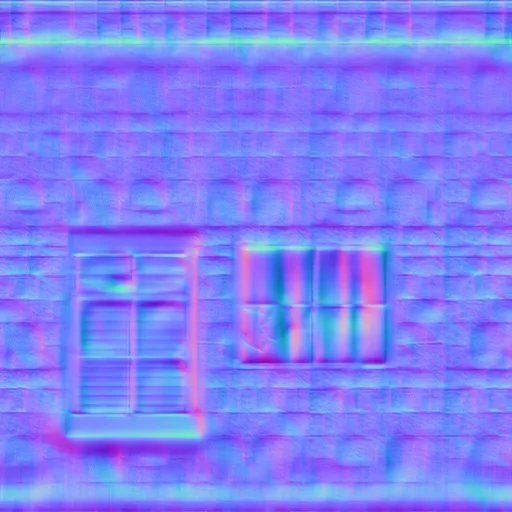 Normal Map for Dirty3 Wall2 With Two Windows Blinds Blue Curtain