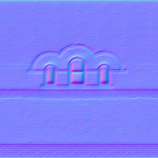 Normal Map for Brick City Building Wall 3 With 3 Windows
