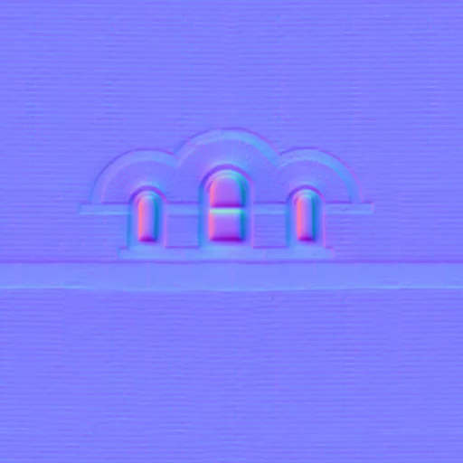 Normal Map for Brick City Building Wall 1 With Triple Windows