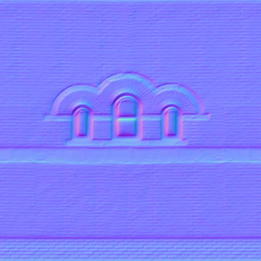 Normal Map for Brick City Building Wall 3 With 3 Windows