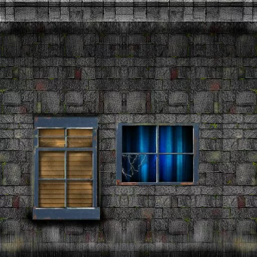 Dirty3 Wall2 With Two Windows Blinds Blue Curtain main texture preview